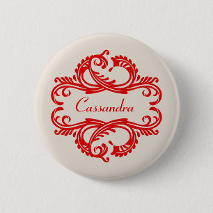 Badge Rond 5 Cm Bouton rouge Chic Damask
