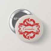 Badge Rond 5 Cm Bouton rouge Chic Damask (Devant & derrière)