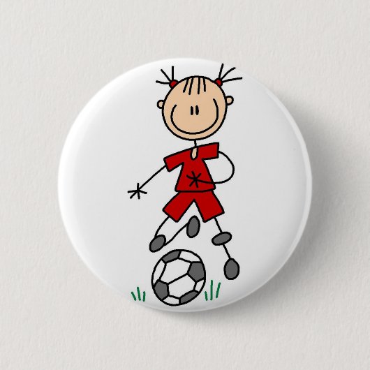 Badge Rond 5 Cm Bouton rouge de footballeur de fille (Devant)