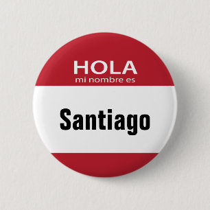 Badge Rond 5 Cm Bouton rouge de Hola MI Nombre es bonjour