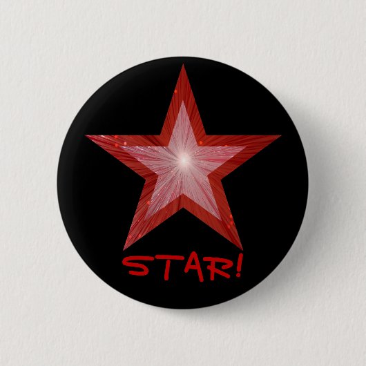 Badge Rond 5 Cm Bouton rouge étoile 'STAR ! ' en noir (Devant)