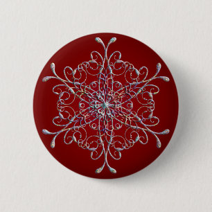 Badge Rond 5 Cm Bouton rouge Flocon de neige Iridescente