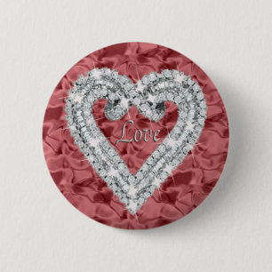 Badge Rond 5 Cm Bouton rouge rond Love Diamond Heart
