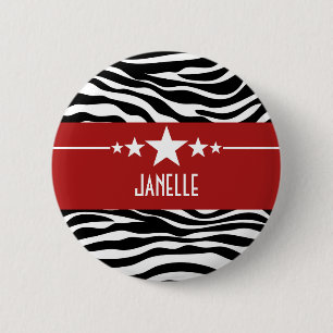 Badge Rond 5 Cm Bouton rouge Sassy Star Zebra