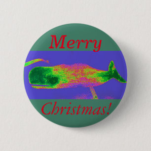 Badge Rond 5 Cm Bouton rouge/vert de la baleine de Noël