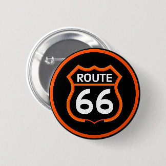 Badge Rond 5 Cm Bouton Route 66 Classique Bouclier Orange et Noir