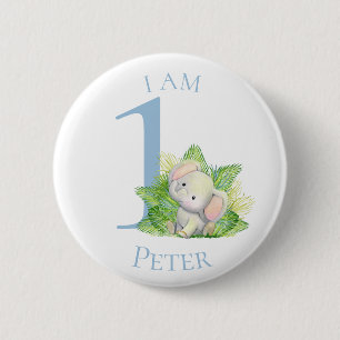 Badge Rond 5 Cm Bouton Safari Elephant Bleu NAISSANCE