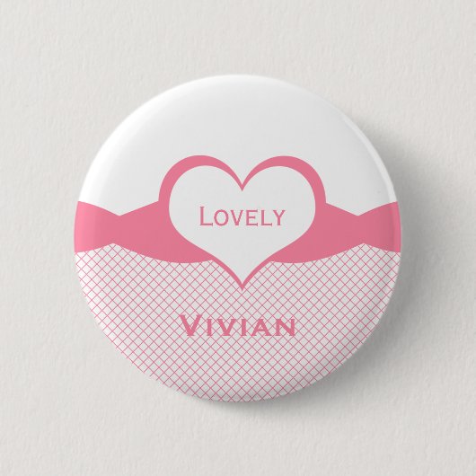 Badge Rond 5 Cm Bouton Sassy Heart Fishnet, Rose (Devant)