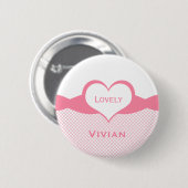 Badge Rond 5 Cm Bouton Sassy Heart Fishnet, Rose (Devant & derrière)