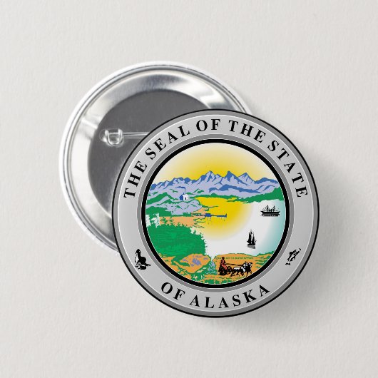 Badge Rond 5 Cm Bouton Sceau de Alaska State USA (Devant & derrière)
