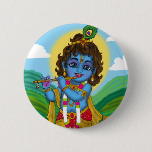 Badge Rond 5 Cm Bouton Seigneur Krishna