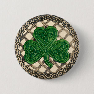 Badge Rond 5 Cm Bouton shamrock Et Noeuds Celtiques Beige