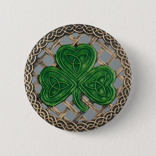 Badge Rond 5 Cm Bouton shamrock Et Noeuds Celtiques Gris (Devant)