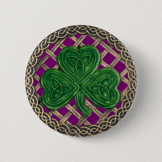 Badge Rond 5 Cm Bouton shamrock Et Noeuds Celtiques Violet (Devant)