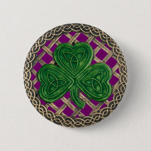 Badge Rond 5 Cm Bouton shamrock Et Noeuds Celtiques Violet