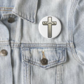 Badge Rond 5 Cm Bouton Silver Cross Dieu vous aime (En situation)