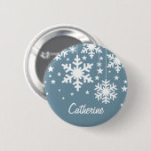 Badge Rond 5 Cm Bouton Snowflakes et Stars, Bleu (Devant & derrière)