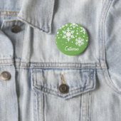 Badge Rond 5 Cm Bouton Snowflakes et Stars, Vert (En situation)