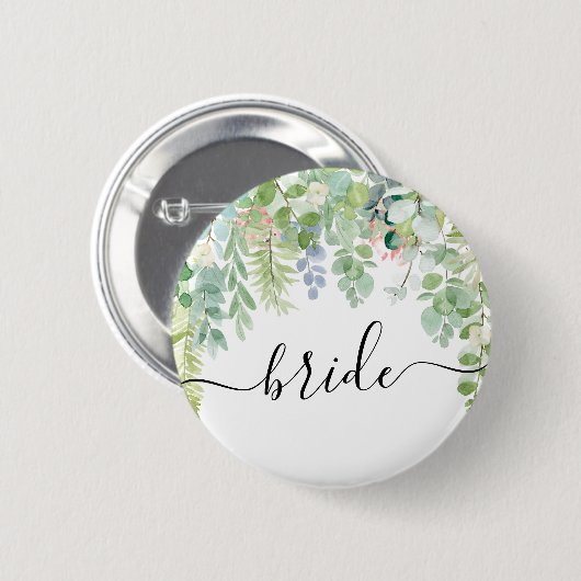 Badge Rond 5 Cm Bouton Soft Green Bridal Party - Mariée (Devant & derrière)