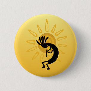 Badge Rond 5 Cm Bouton Soleil Gold Kokopelli
