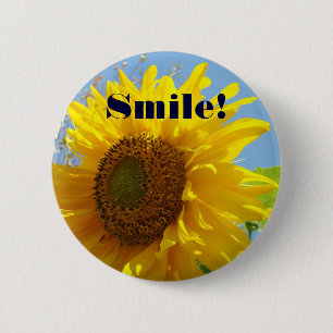 Badge Rond 5 Cm Bouton Sourire ! Jaune Ensoleillé Tournesol Lumine