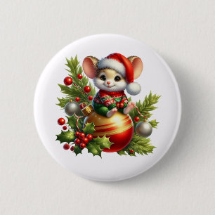 Badge Rond 5 Cm Bouton Souris de Noël