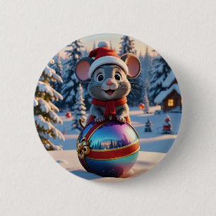 Badge Rond 5 Cm Bouton Souris de Noël