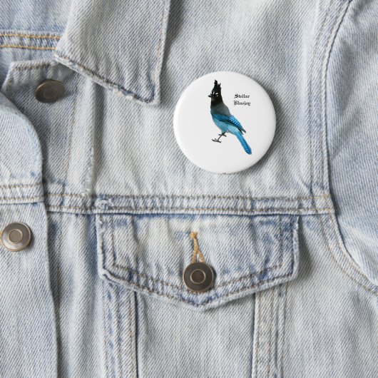 Badge Rond 5 Cm Bouton Stellar Blue Jay (En situation)