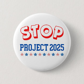 Badge Rond 5 Cm Bouton Stop Project 2025 Vote Bleu Anti-Trump USA