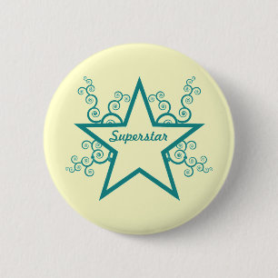 Badge Rond 5 Cm Bouton Superstar Swirls, Turquoise