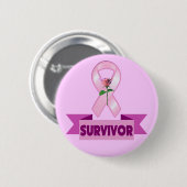 Badge Rond 5 Cm Bouton - survivant de cancer du sein (Devant & derrière)