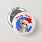 Badge Rond 5 Cm Bouton Tan Meowy Christmas Kitty (Devant & derrière)