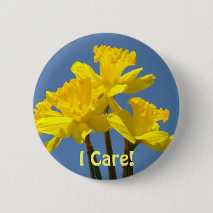 Badge Rond 5 Cm Bouton Teachers I Care ! Fleurs de jonquilles jaun