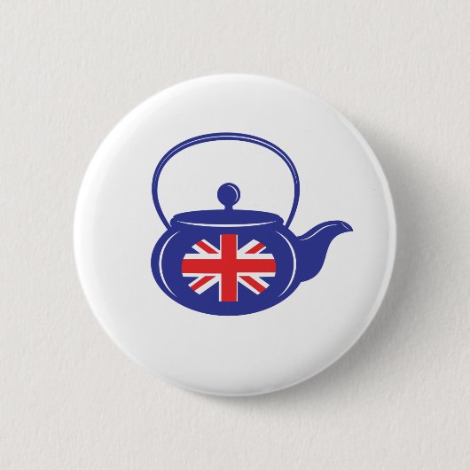 Badge Rond 5 Cm Bouton Teapot Bleu UK (Devant)