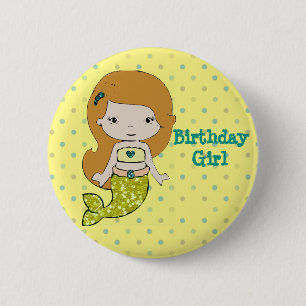Badge Rond 5 Cm Bouton thématique sirène "Fille d'anniversaire"