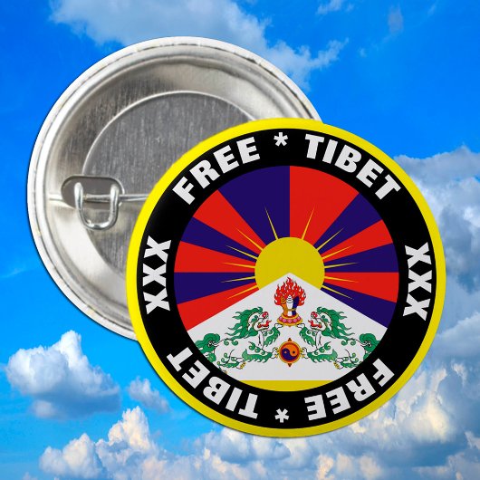 Badge Rond 5 Cm Bouton Tibet libre et drapeau