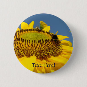 Badge Rond 5 Cm Bouton tournesol Bumblebee Jaune Art de fleur de s