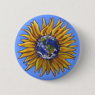 Badge Rond 5 Cm Bouton Tournesol Terre