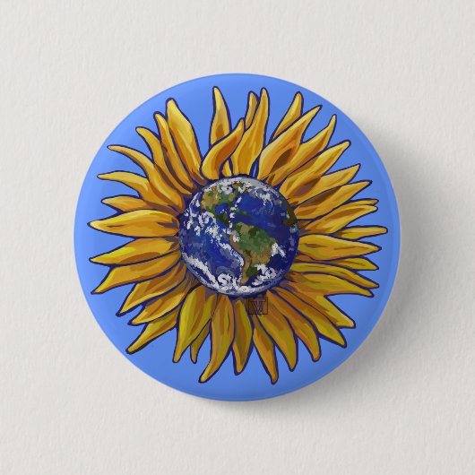 Badge Rond 5 Cm Bouton Tournesol Terre (Devant)