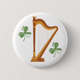 Badge Rond 5 Cm Bouton trèfle irlandais Harpe