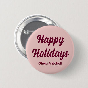 Badge Rond 5 Cm Bouton Trend Color Light Rose Happy Holidays