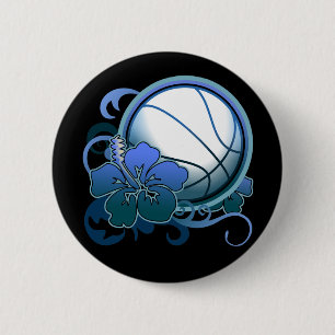 Badge Rond 5 Cm Bouton tropical de bleu de fleur de basket-ball