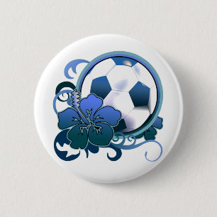 Badge Rond 5 Cm Bouton tropical de bleu de fleur du football