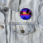 Badge Rond 5 Cm Bouton tropical de coucher du soleil de palmiers (En situation)