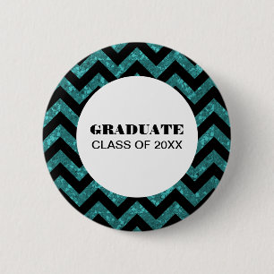Badge Rond 5 Cm Bouton Turquoise Chevron Parties scintillant Gradu