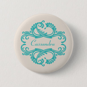 Badge Rond 5 Cm Bouton turquoise Chic Damask