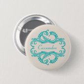 Badge Rond 5 Cm Bouton turquoise Chic Damask (Devant & derrière)