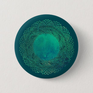 Badge Rond 5 Cm Bouton turquoise foncé de napperon de dentelle de