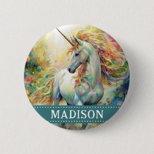 Badge Rond 5 Cm Bouton Unicorn magnifique avec nom personnalisé
