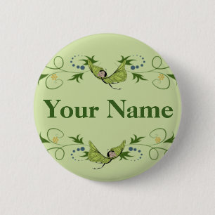 Badge Rond 5 Cm Bouton vert avec Butterfairies